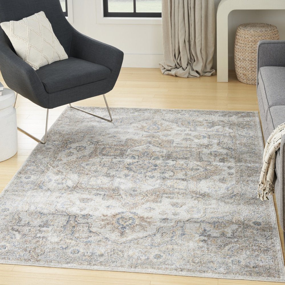 4' X 6' Silver Oriental Power Loom Washable Area Rug