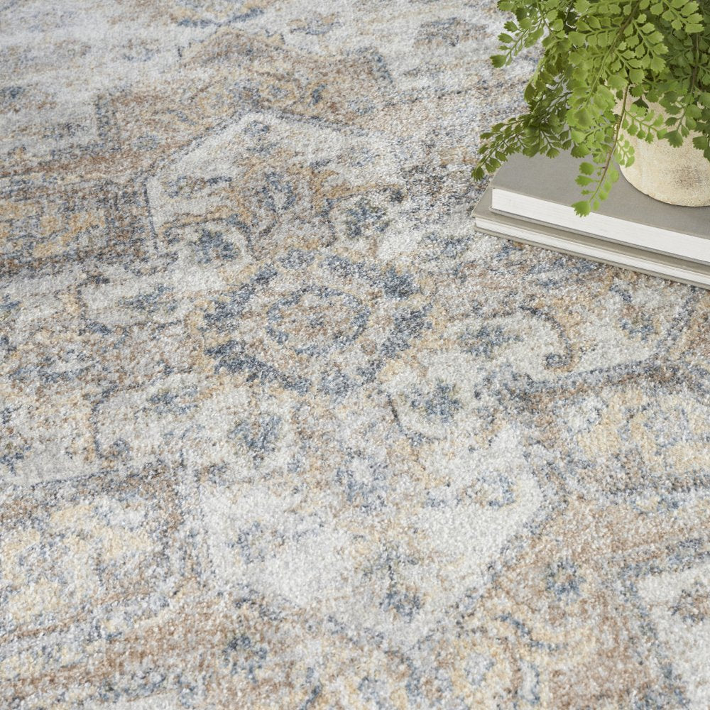 4' X 6' Silver Oriental Power Loom Washable Area Rug