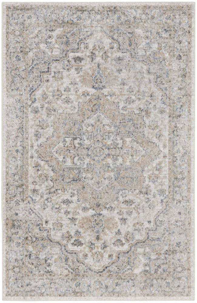 3' X 5' Silver Oriental Power Loom Washable Area Rug