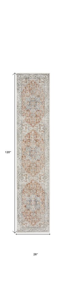 10' Gold and Ivory Oriental Power Loom Washable Runner Rug