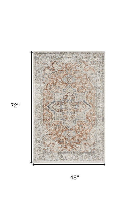 4' X 6' Gold Oriental Power Loom Washable Area Rug