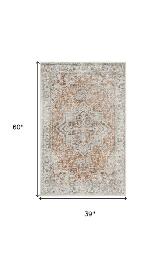 3' X 5' Gold Oriental Power Loom Washable Area Rug