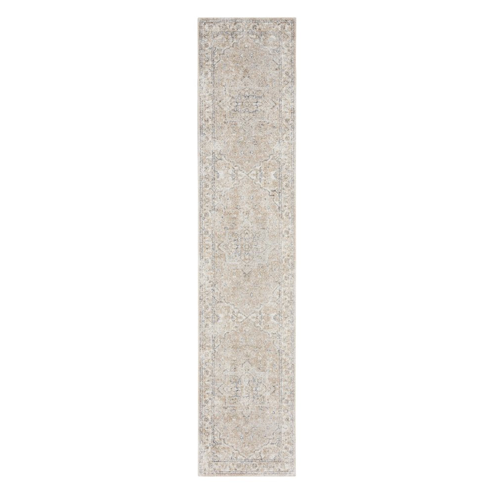 12' Beige Oriental Power Loom Washable Runner Rug