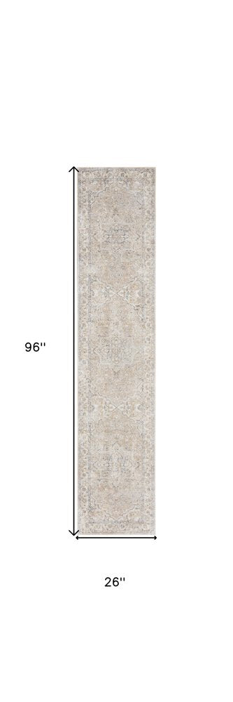 8' Beige And Ivory Oriental Washable Runner Rug