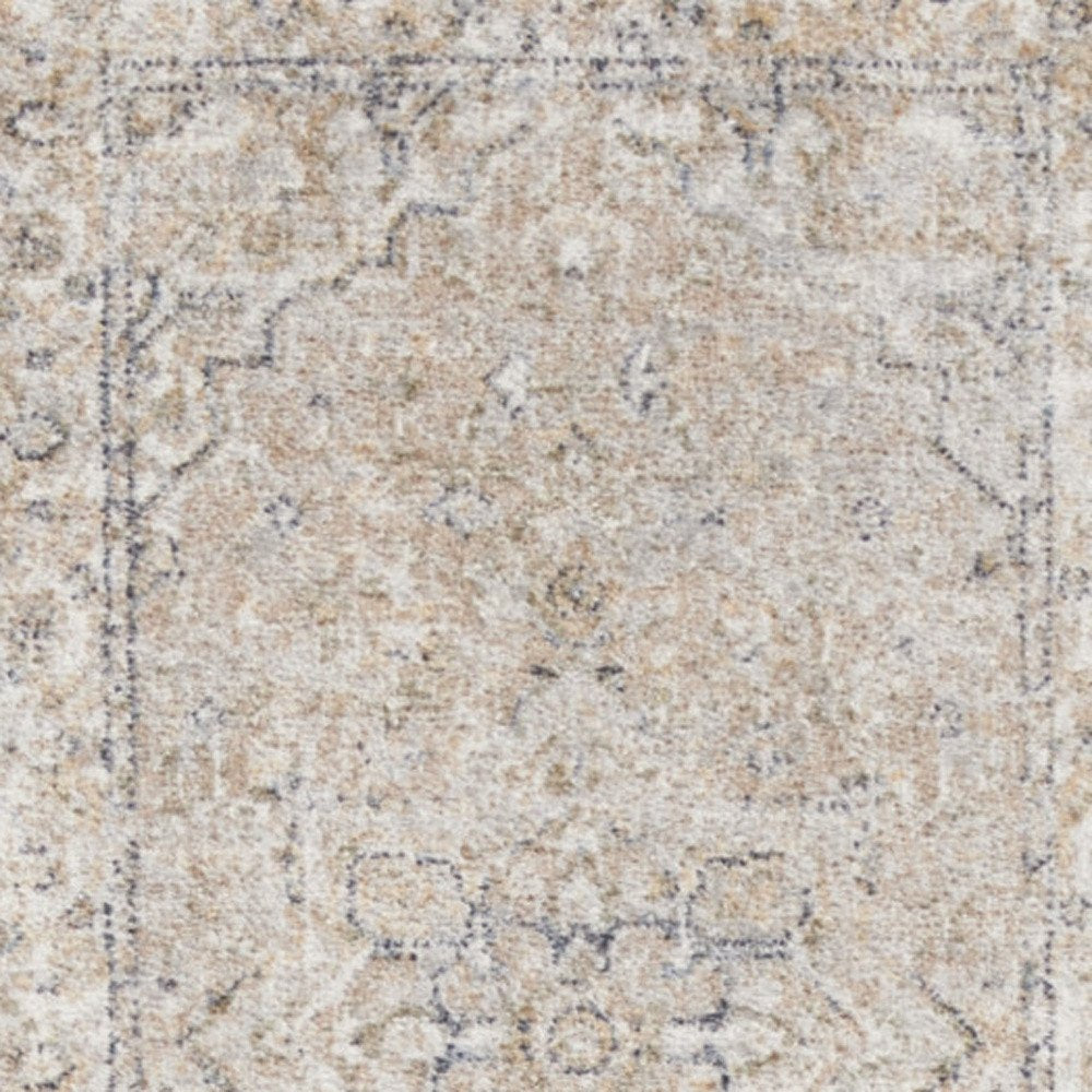 8' Beige And Ivory Oriental Washable Runner Rug