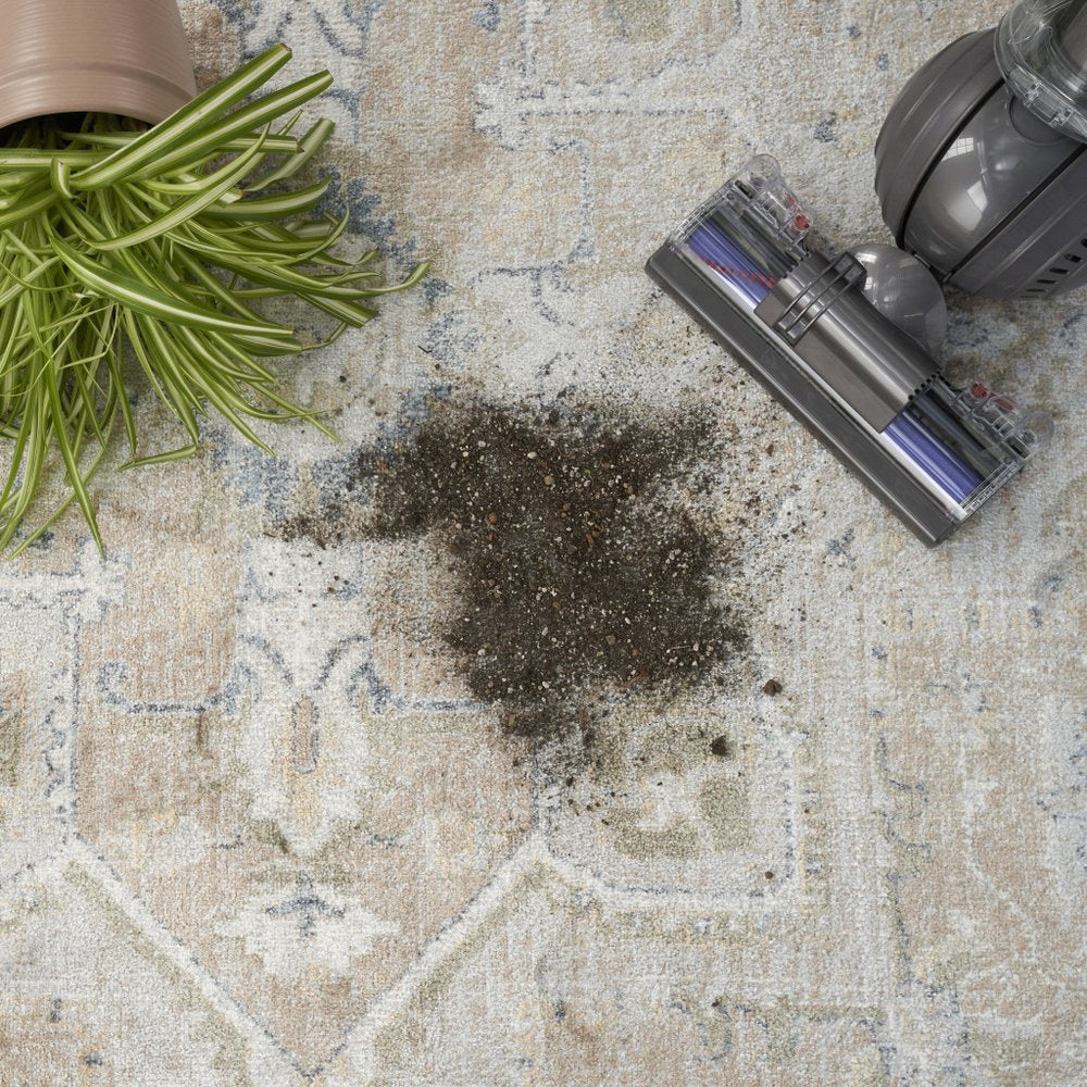 8' Beige And Ivory Oriental Washable Runner Rug