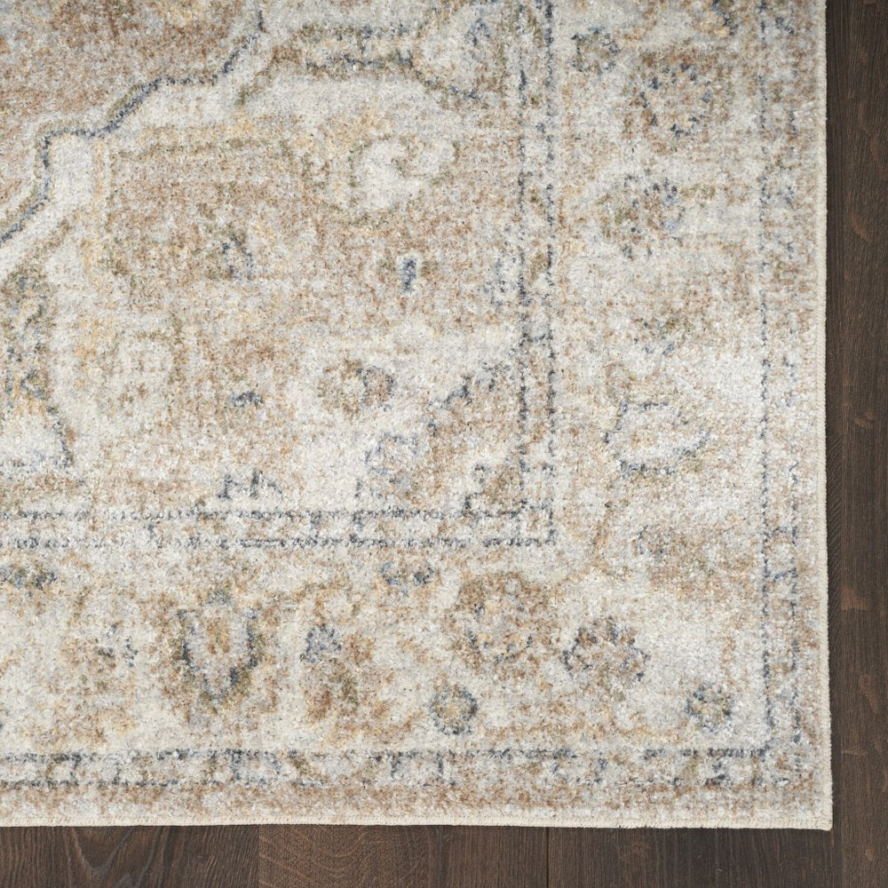 7' X 9' Beige Oriental Power Loom Washable Area Rug