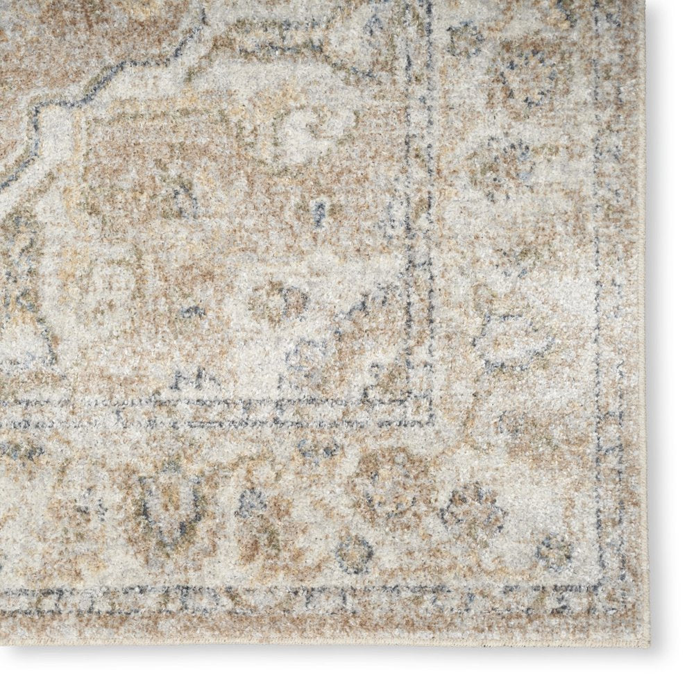 7' X 9' Beige Oriental Power Loom Washable Area Rug