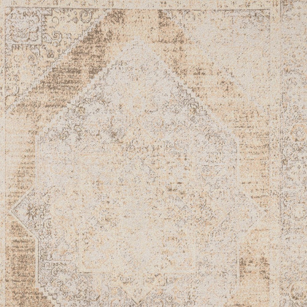 7' X 9' Beige Oriental Power Loom Washable Area Rug