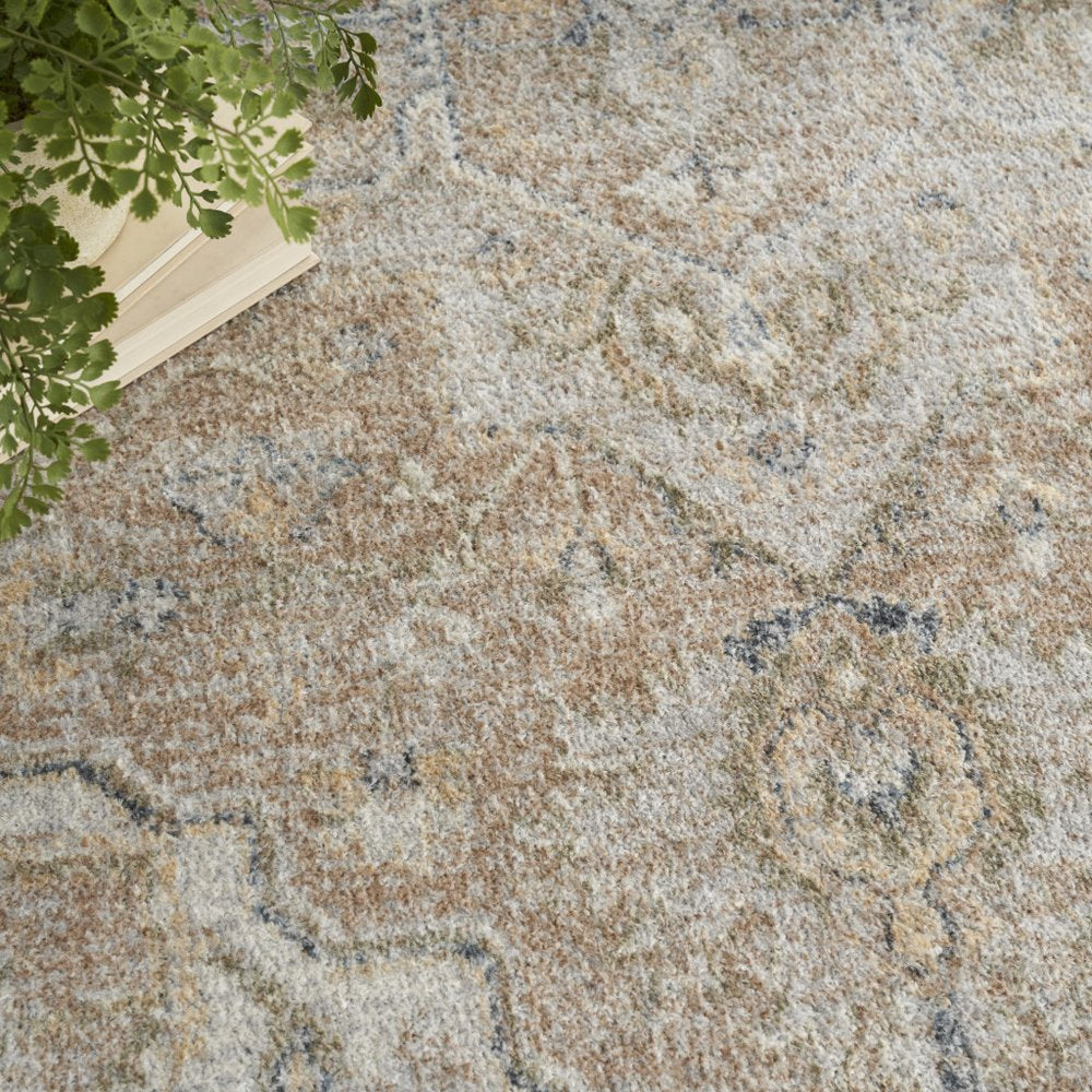 7' X 9' Beige Oriental Power Loom Washable Area Rug