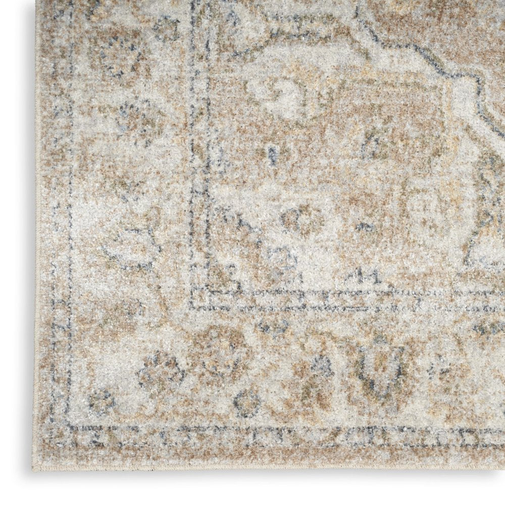 5' X 7' Beige Oriental Power Loom Washable Area Rug