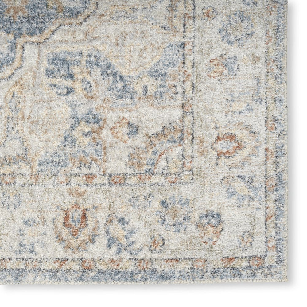 7' X 9' Denim Blue Oriental Power Loom Washable Area Rug