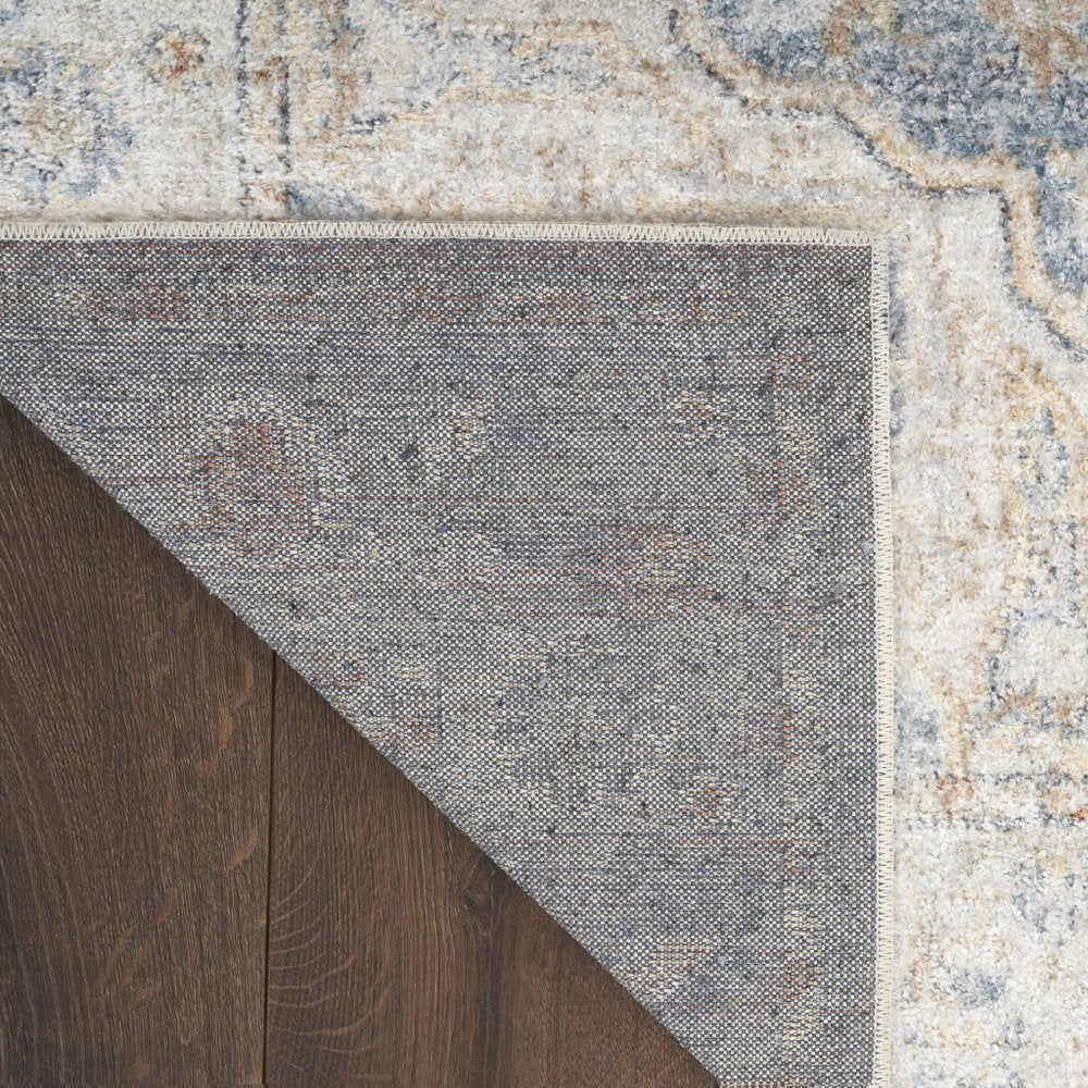 5' X 7' Denim Blue Oriental Power Loom Washable Area Rug