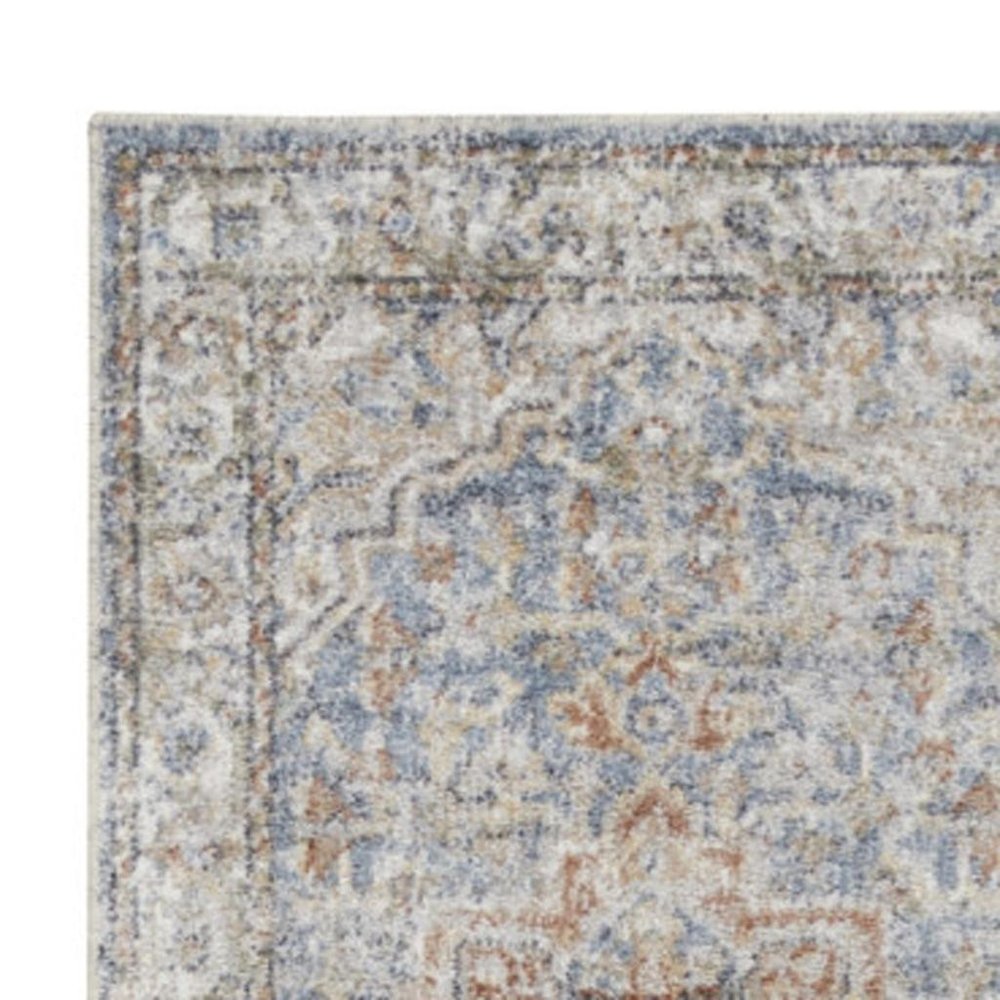 10' Denim Blue Oriental Power Loom Washable Runner Rug