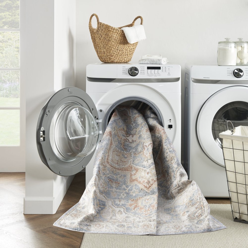 10' Denim Blue Oriental Power Loom Washable Runner Rug