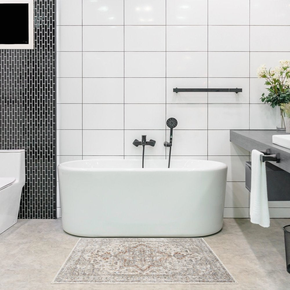 3' X 5' Gray Oriental Power Loom Washable Area Rug