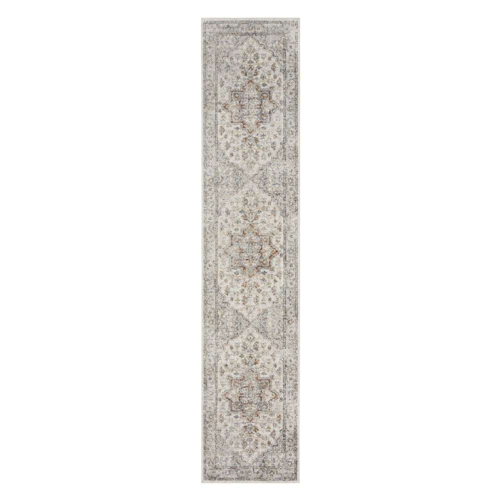 8' Gray And Ivory Oriental Washable Runner Rug