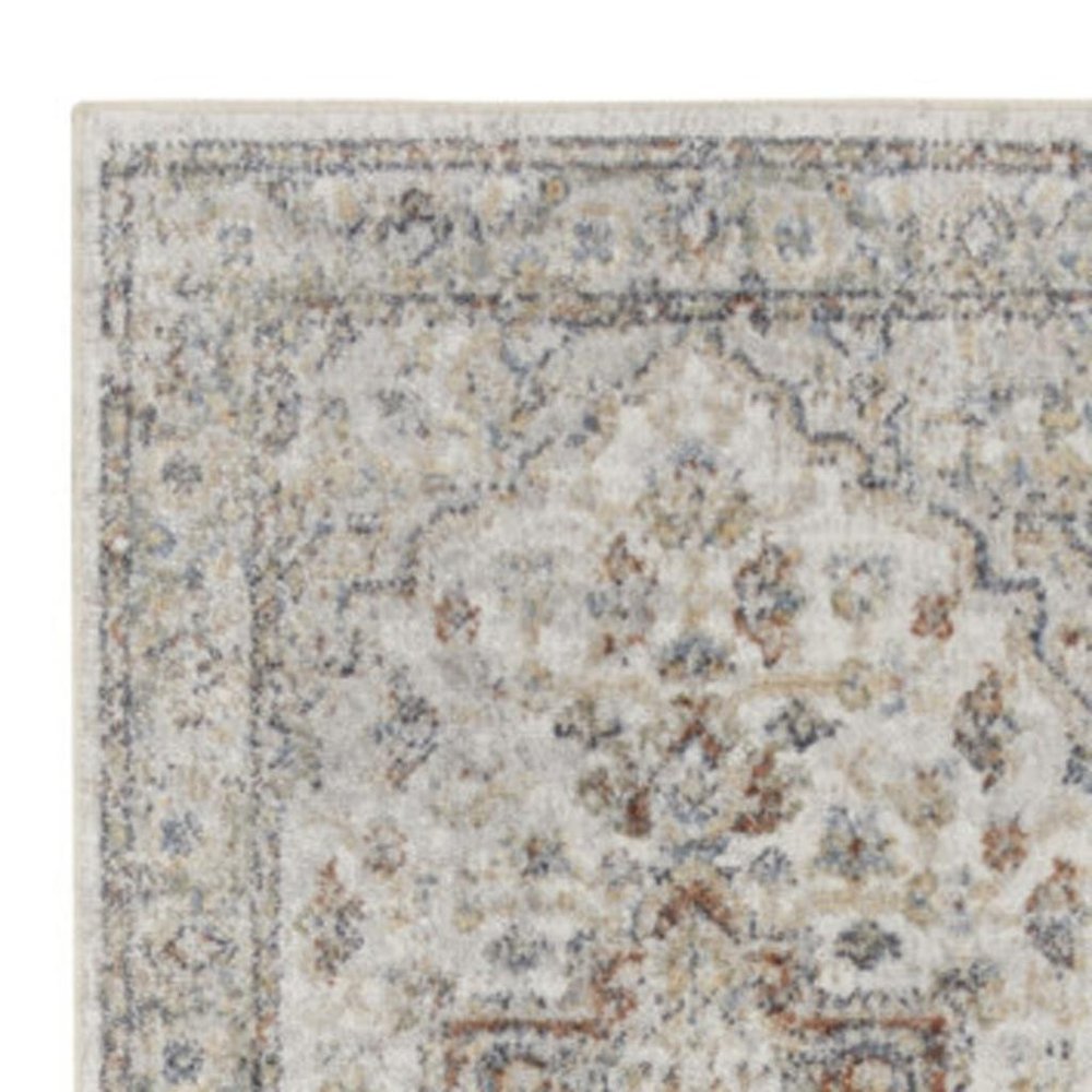 8' Gray And Ivory Oriental Washable Runner Rug