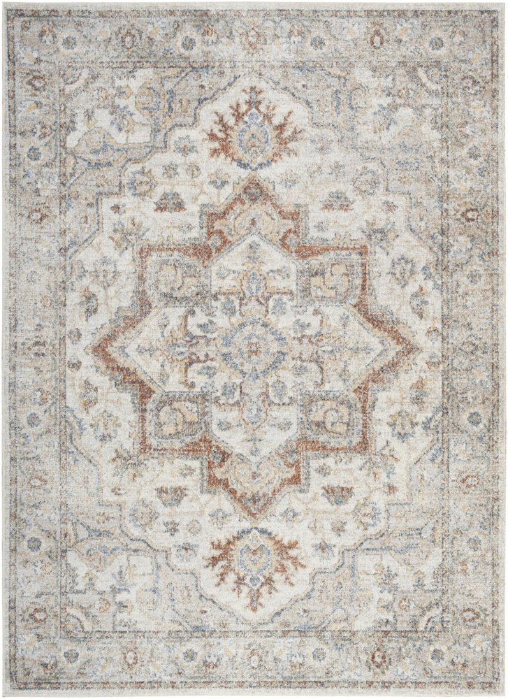 7' X 9' Gray Oriental Power Loom Washable Area Rug