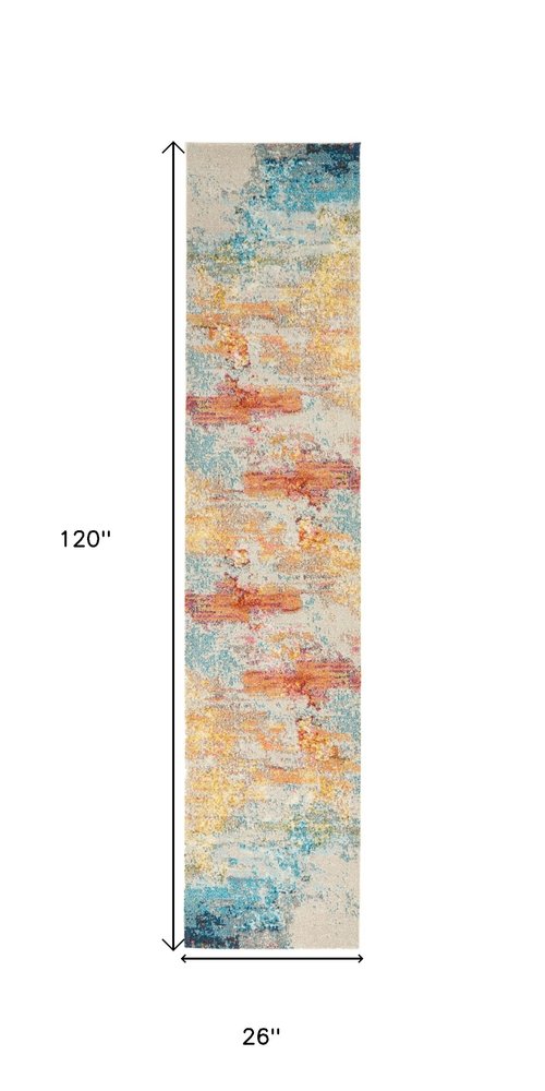 10' Blue And Gray Abstract Runner Rug