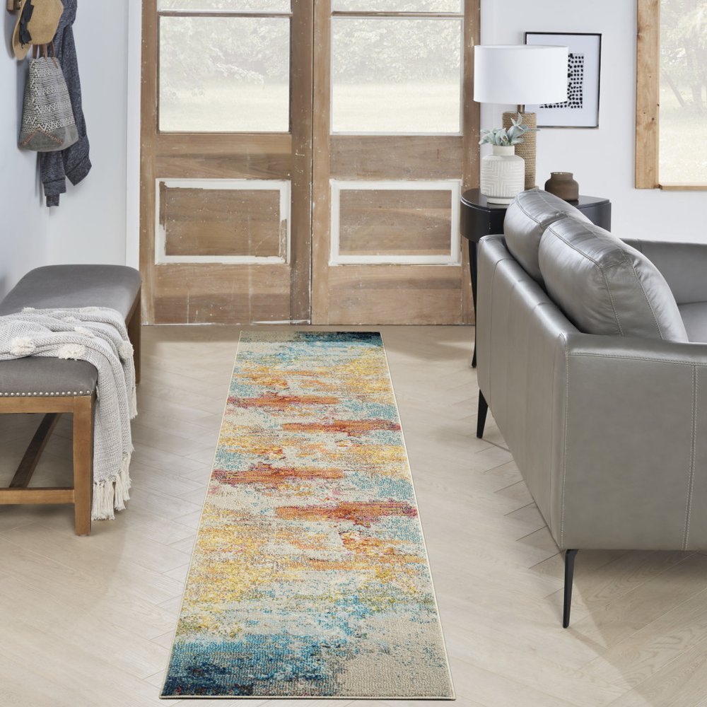 10' Blue And Gray Abstract Runner Rug