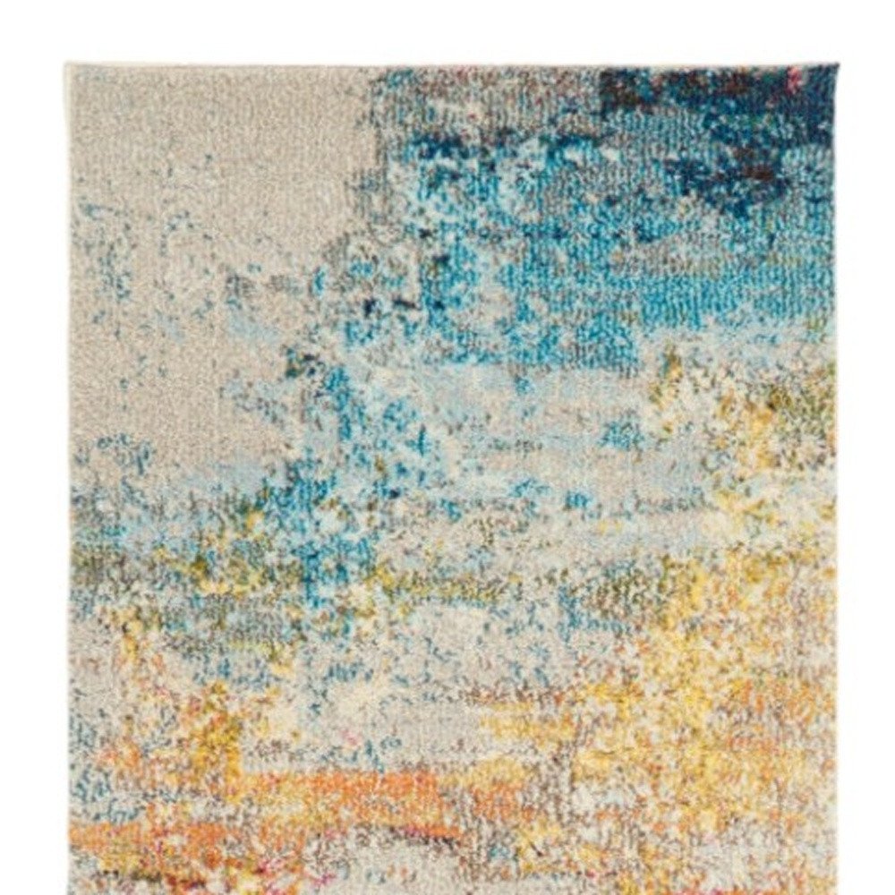 12' Blue And Gray Abstract Runner Rug