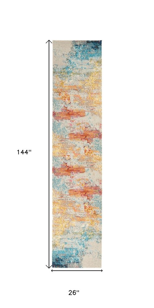 12' Blue And Gray Abstract Runner Rug