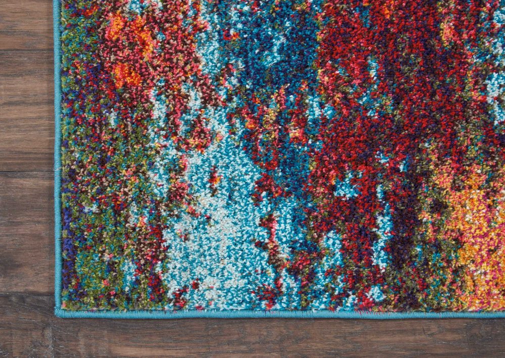 10' Blue and Orange Abstract Power Loom Runner Rug