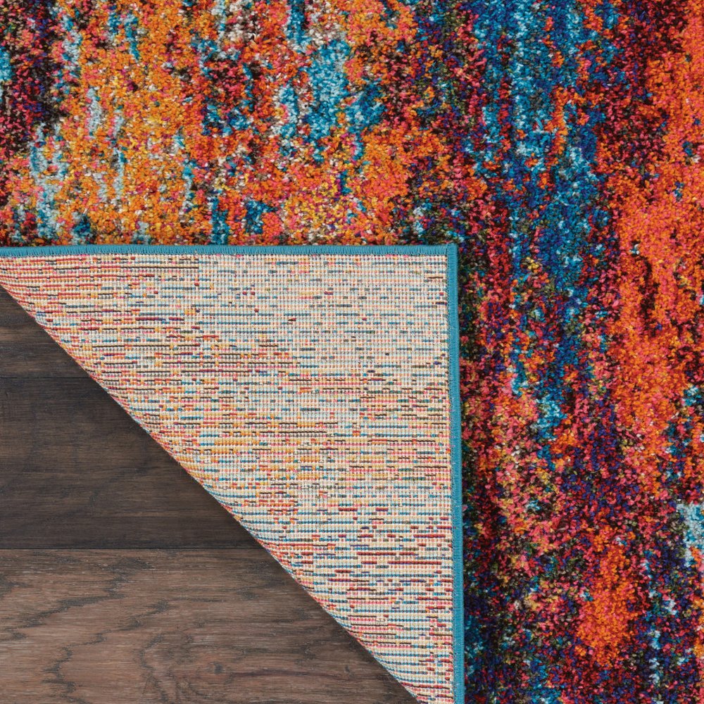 12' Blue And Orange Abstract Runner Rug