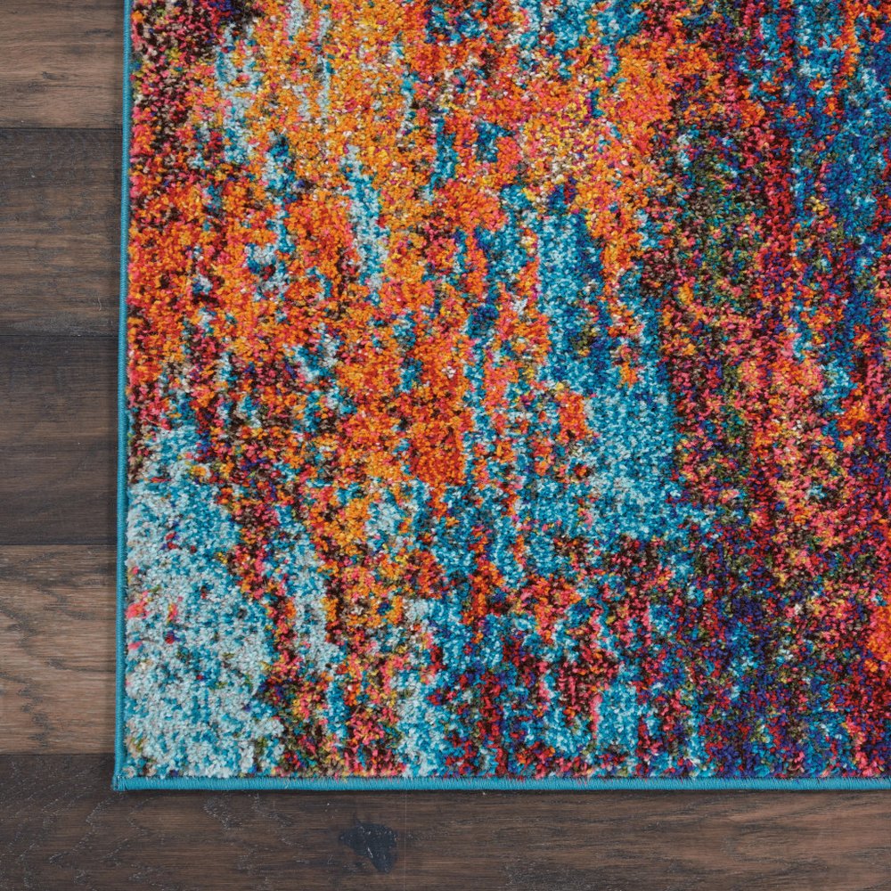 12' Blue And Orange Abstract Runner Rug