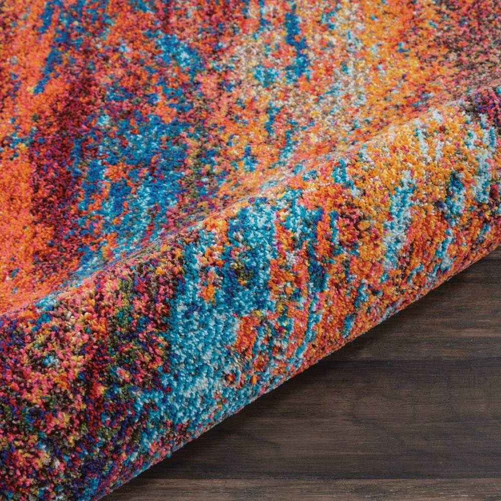 12' Blue And Orange Abstract Runner Rug