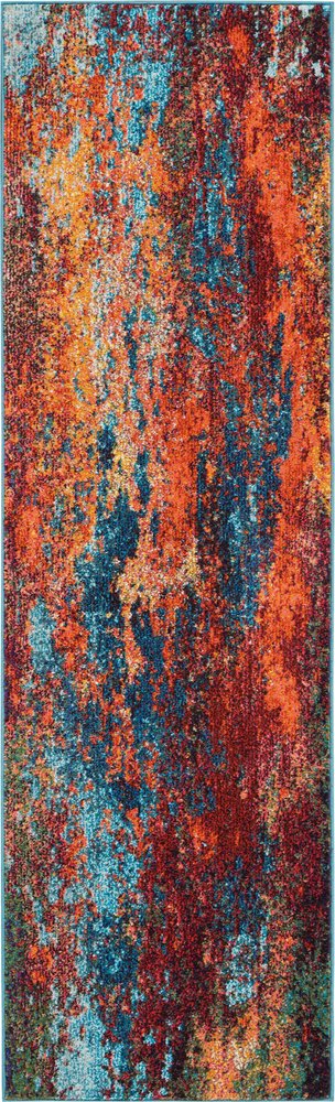 12' Blue And Orange Abstract Runner Rug