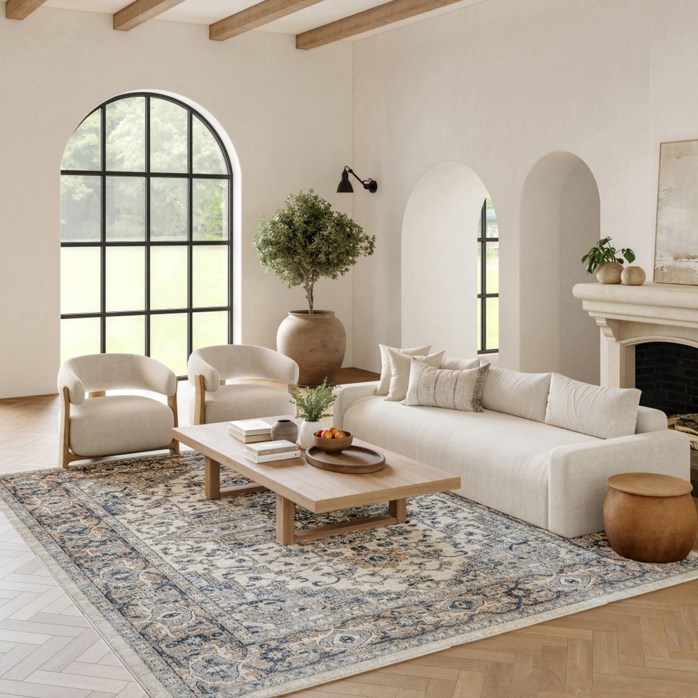 7' X 10' Ivory Floral Power Loom Area Rug