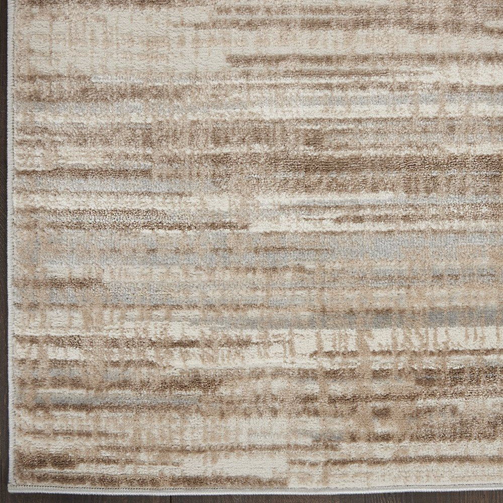 14' Brown And Ivory Abstract Runner Rug