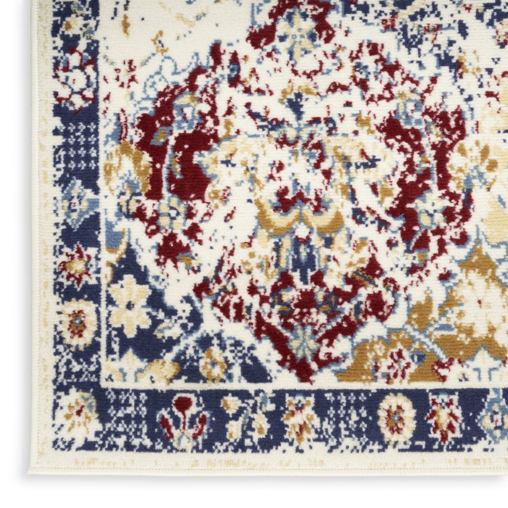 4' X 6' Navy Blue Damask Power Loom Distressed Area Rug