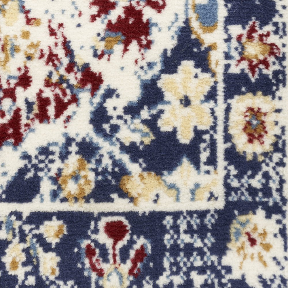 7' X 10' Navy Blue Damask Power Loom Distressed Area Rug