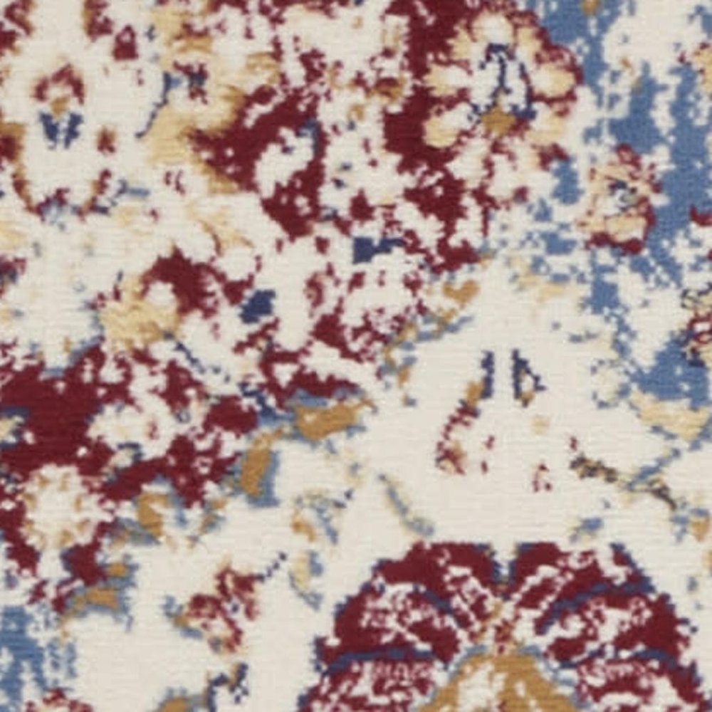 5' X 7' Navy Blue Damask Power Loom Distressed Area Rug