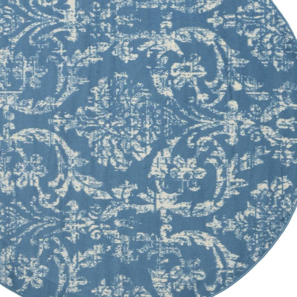 5' Blue Round Damask Power Loom Area Rug