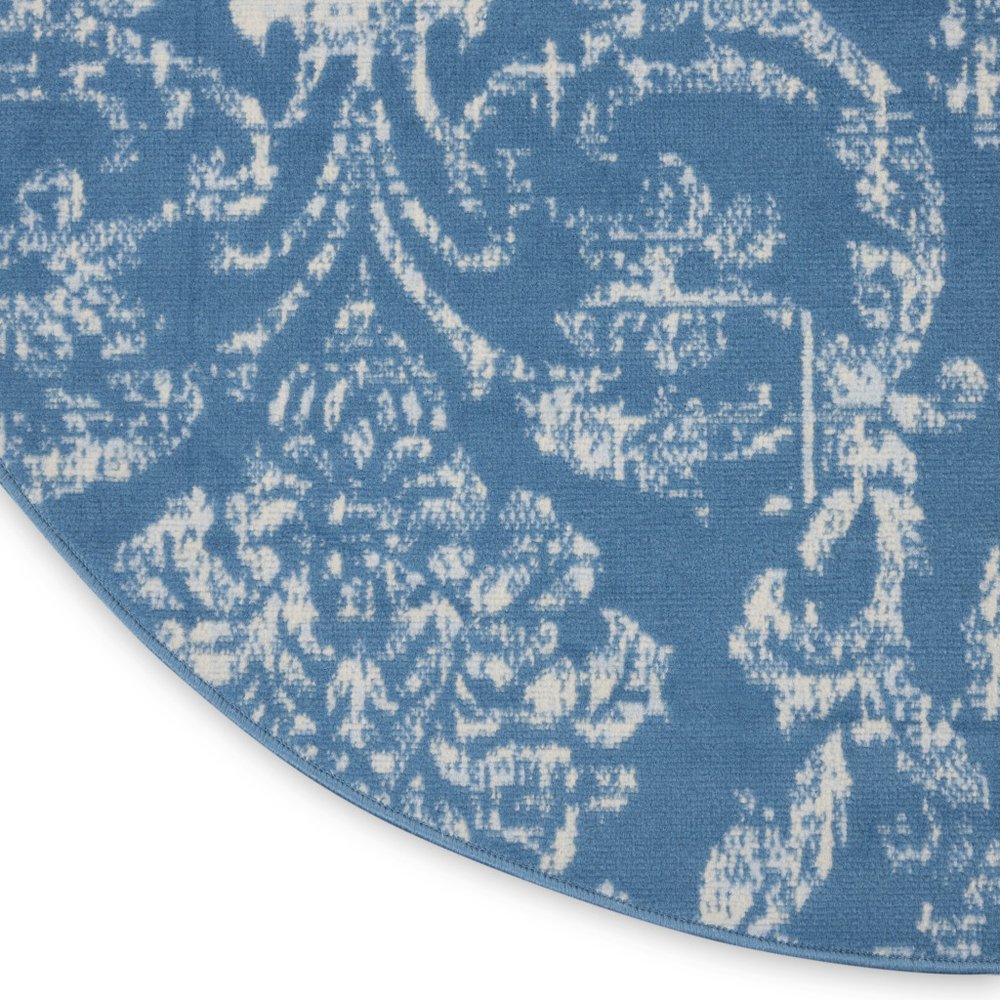 5' Blue Round Damask Power Loom Area Rug