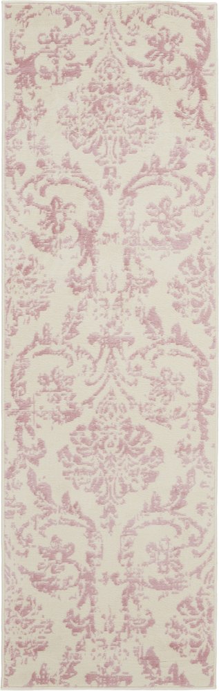 7' Cream Damask Power Loom Runner Rug