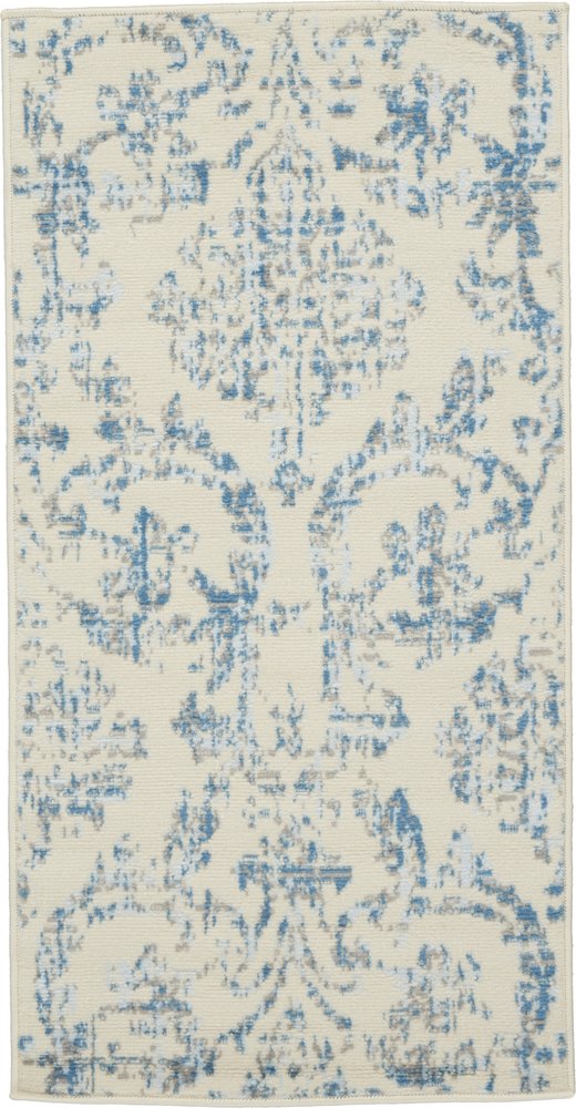 2' X 4' Cream Damask Power Loom Area Rug