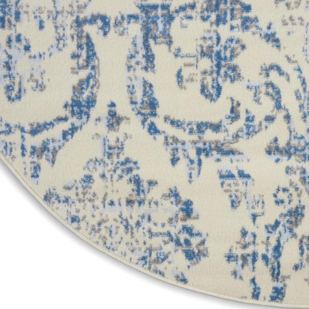 5' Cream Round Damask Power Loom Area Rug