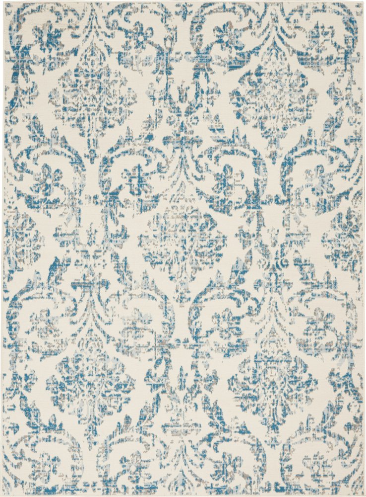 5' X 7' Cream Damask Power Loom Area Rug