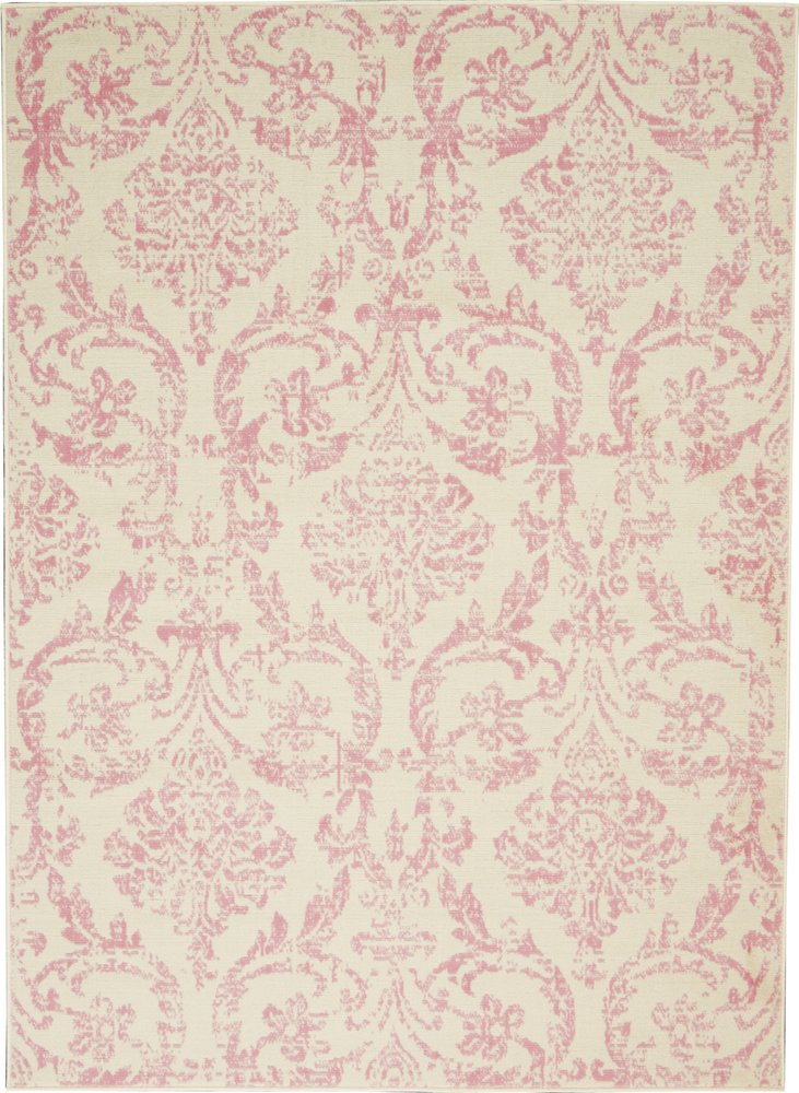6' X 9' Beige and Pink Floral Power Loom Non Skid Area Rug