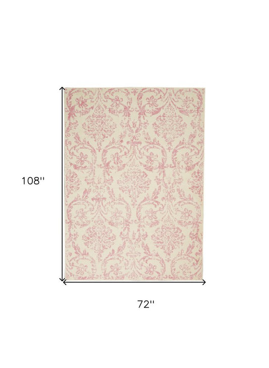6' X 9' Beige and Pink Floral Power Loom Non Skid Area Rug