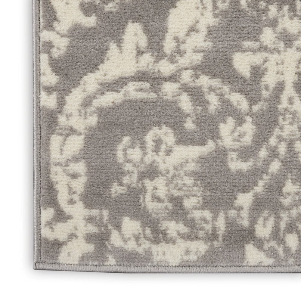 2' X 4' Gray Damask Power Loom Area Rug