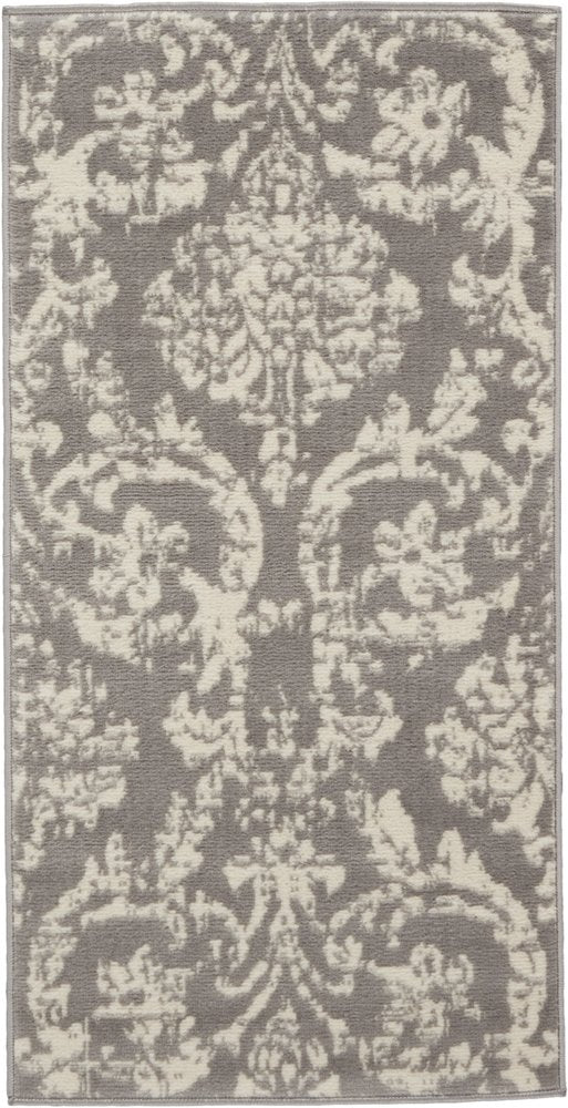 2' X 4' Gray Damask Power Loom Area Rug