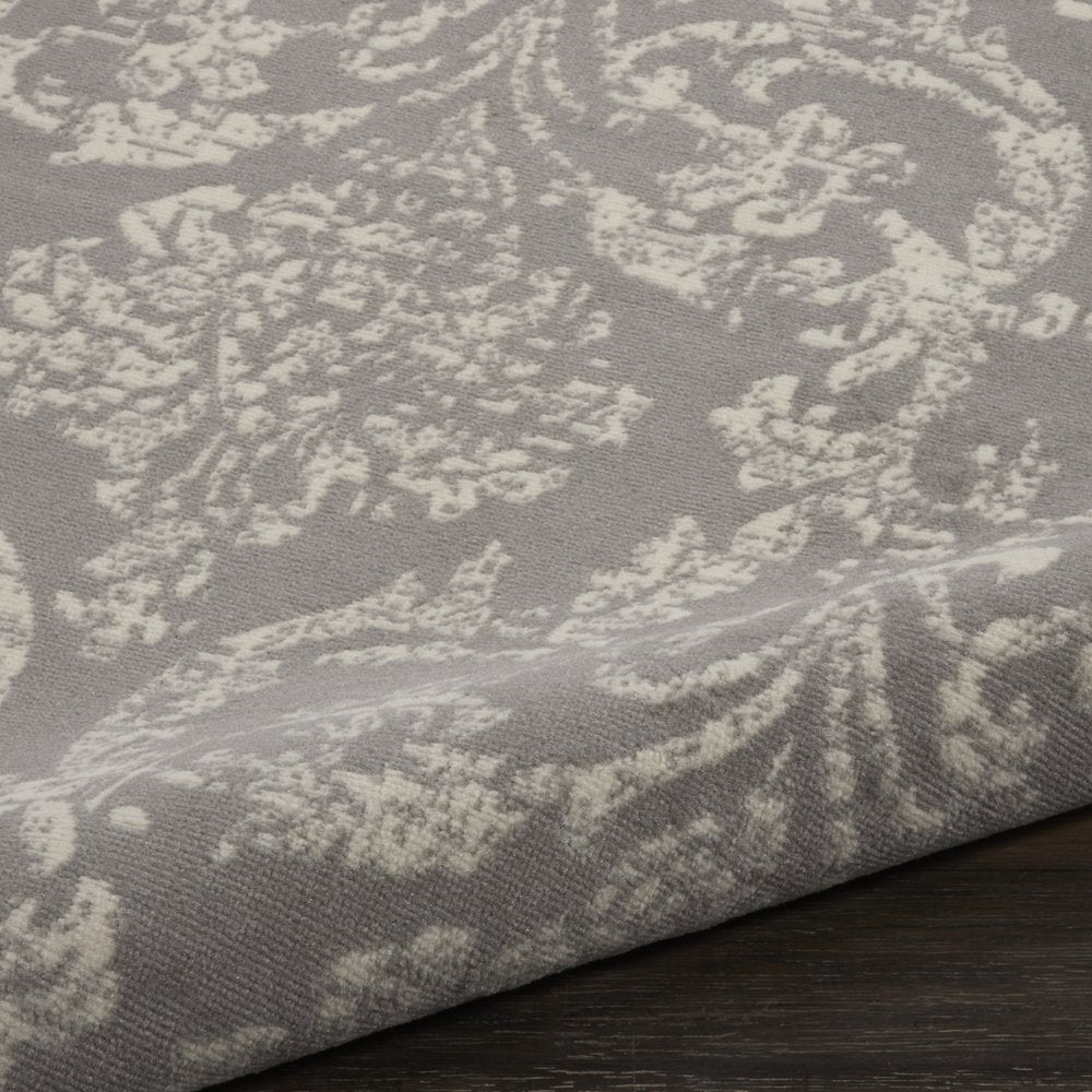 5' Gray Round Damask Power Loom Area Rug