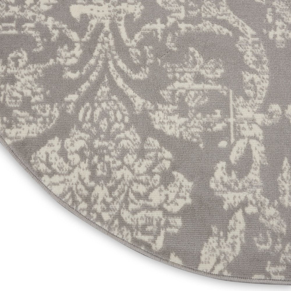 5' Gray Round Damask Power Loom Area Rug