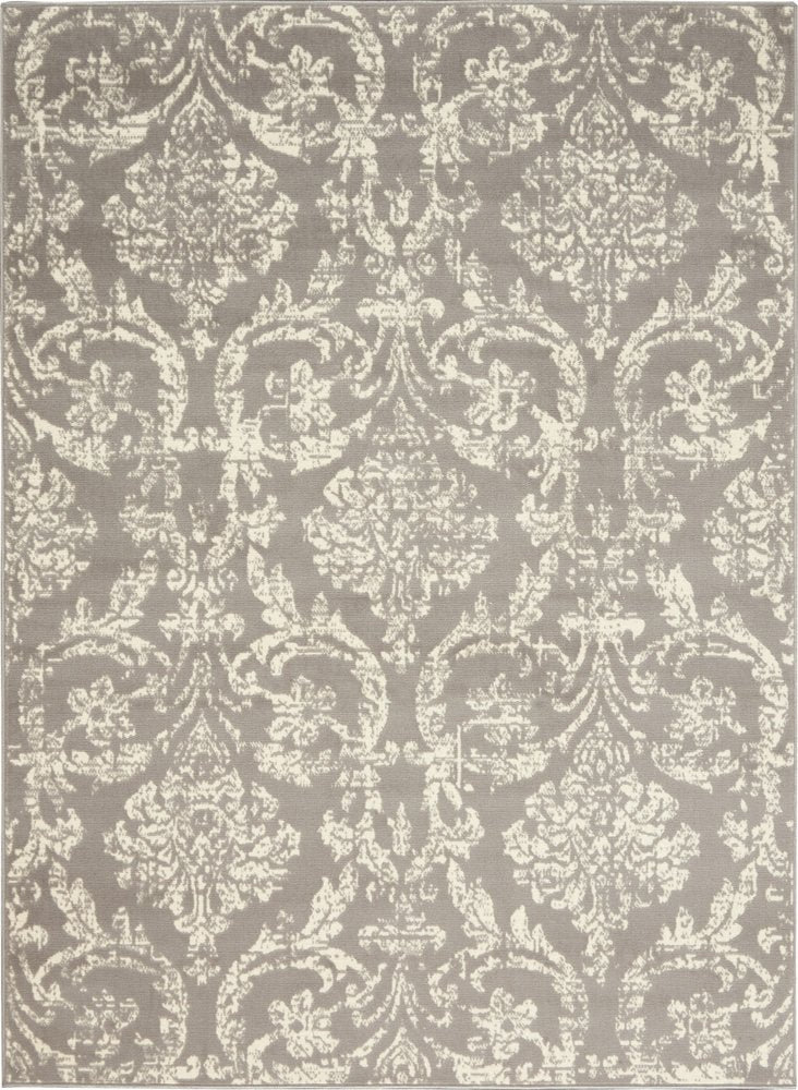 5' X 7' Gray Damask Power Loom Non Skid Area Rug